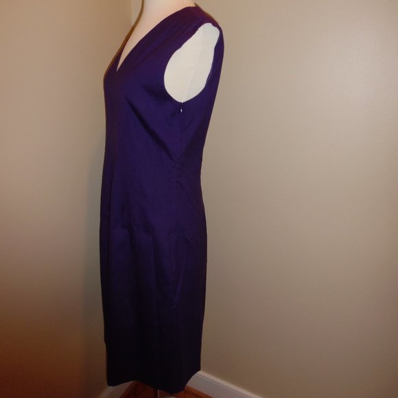 Piazza Sempione Purple Silk Pencil Sheath Work Career V-neck Dress 8 Medium - Picture 5 of 8